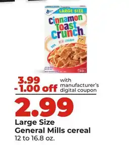 Hy-Vee Large Size General Mills cereal offer