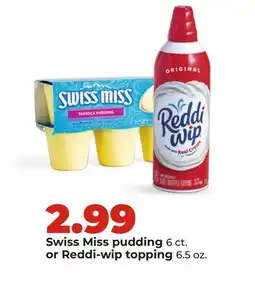 Hy-Vee Swiss Miss pudding 6 ct. or Reddi-wip topping 6.5 oz offer
