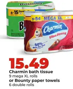 Hy-Vee Charmin bath tissue 9 mega XL rolls or Bounty paper towels 6 double rolls offer