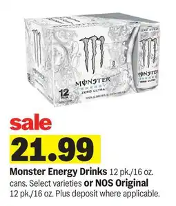 Meijer Monster Energy Drinks 12 pk./16 oz. cans. Select varieties or NOS Original 12 pk./16 oz offer