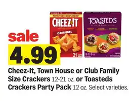 Meijer Cheez-It, Town House or Club Family Size Crackers 12-21 oz. or Toasteds Crackers Party Pack 12 oz offer