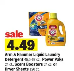 Meijer Arm & Hammer Liquid Laundry Detergent, Power Paks, Scent Boosters or Dryer Sheets offer