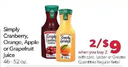 Family Fresh Market Simply Cranberry, Orange, Apple or Grapefruit Juice offer