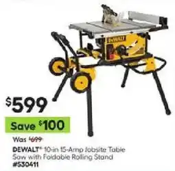 Lowe's DeWalt 10-in 15-Amp Jobsite Table Saw with Foldable Rolling Stand offer