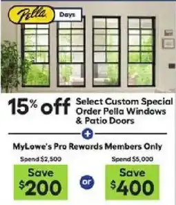 Lowe's Pella Select Custom Special Order Windows & Patio Doors offer