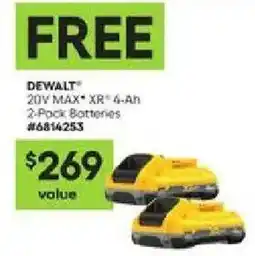 Lowe's DeWalt 20v max xr 4 ah 2-pack batteries offer