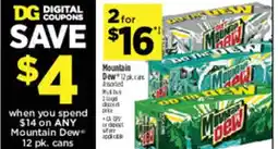 Dollar General Mountain Dew 12 pk. cans offer