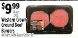 Pioneer Supermarkets Western Crown ground beef burgers offer