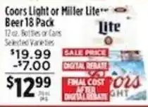 Pioneer Supermarkets Coors Light or Miller Lite Beer offer