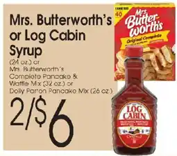 Family Fare Mrs. Butterworth's or Log Cabin Syrup offer