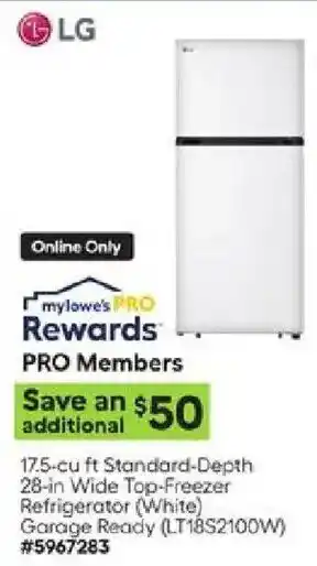 LG 17.5-cu ft standard-depth 28-in wide top-freezer refrigerator (white)