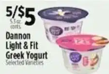 Pioneer Supermarkets Dannon Light & Fit Greek Yogurt offer