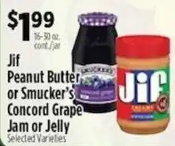 Pioneer Supermarkets Jif Peanut Butter or Smucker's Concord Grape Jam or Jelly offer