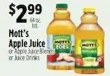 Pioneer Supermarkets Mott's Apple Juice or Apple Juice Blends or Juice Drinks offer