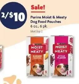 Family Dollar Purina moist & meaty dog food pouches offer