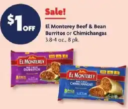 Family Dollar El Monterey beef & bean burritos or chimichangas offer