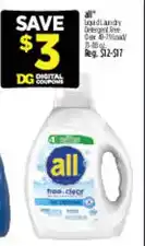 Dollar General All free clear liquid laundry detergent offer