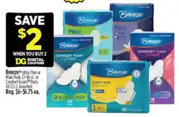 Dollar General Breeze Ultra Thin or Maxi Pads offer