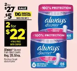 Dollar General Always Discreet Pads offer