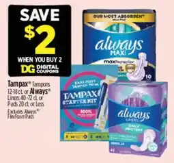 Dollar General Always Tampax Tampons offer