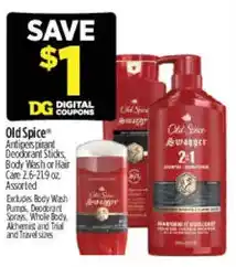 Dollar General Old Spice Antiperspirant Deodorant Sticks, Body Wash or Hair Care offer