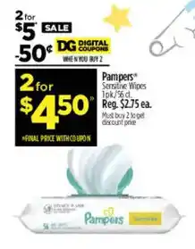 Dollar General Pampers Sensitive Wipes offer