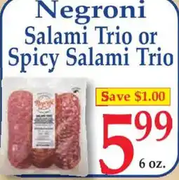 Market Basket Negroni Salami Trio or Spicy Salami Trio offer