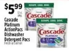 Pioneer Supermarkets Cascade Platinum ActionPacs Dishwasher Detergent Pacs offer