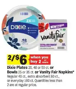 Meijer Dixie Plates or Vanity Fair Napkins offer