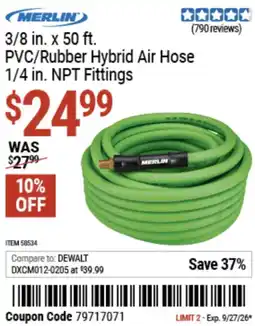 Harbor Freight Tools Merlin pvc/rubber hybrid air hose 1/4 in. NPT Fittings offer