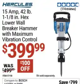 Harbor Freight Tools Hercules 15 amp 42 lb 1-1 8 in hex lower wall breaker hammer with maximum vibration control offer