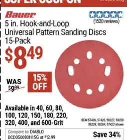 Harbor Freight Tools Bauer 5 in. Hook-and-Loop Universal Pattern Sanding Discs offer