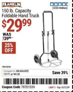 Harbor Freight Tools Franklin foldable hand truck offer