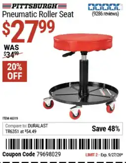 Harbor Freight Tools Pittsburgh pneumatic roller seat offer