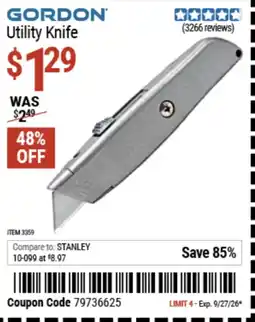 Harbor Freight Tools Gordon utility knife offer