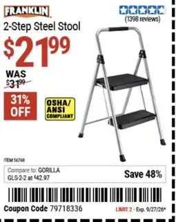 Harbor Freight Tools Franklin 2-step steel stool offer