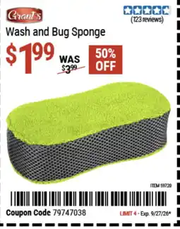 Harbor Freight Tools Grant's Wash and Bug Sponge offer
