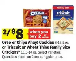 Meijer Oreo or Chips Ahoy! Cookies or Triscuit or Wheat Thins Family Size Crackers offer