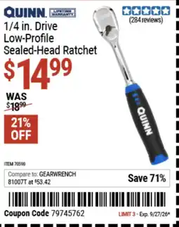 Harbor Freight Tools Quinn low-profile sealed-head ratchet offer