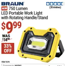 Harbor Freight Tools Braun 750 Lumen LED Portable Work Light with Rotating Handle/Stand offer