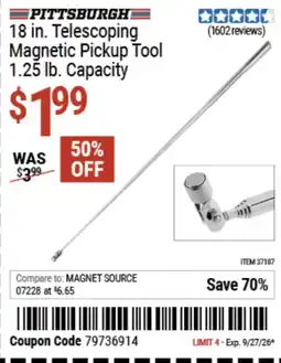 Harbor Freight Tools Pittsburgh 18 in. Telescoping Magnetic Pickup Tool offer
