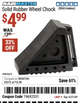 Harbor Freight Tools Haulmaster solid rubber wheel chock offer