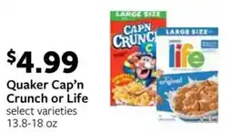 Fareway Quaker Cap'n Crunch or Life offer