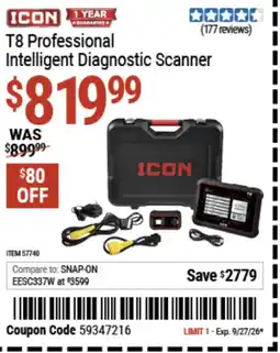 Harbor Freight Tools Icon T8 Professional Intelligent Diagnostic Scanner offer