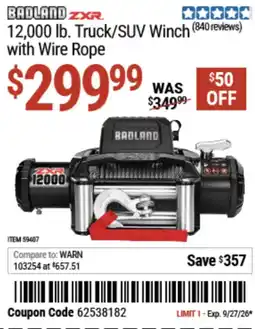 Harbor Freight Tools 12,000 lb. truck/suv winch with wire rope offer