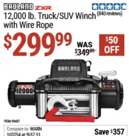 Harbor Freight Tools Badland zxr 12,000 lb. truck/suv winch with wire rope offer