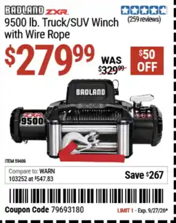 Harbor Freight Tools 9500 lb. truck/suv winch with wire rope offer