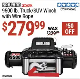 Harbor Freight Tools Badland zxr 9500 lb. truck/suv winch with wire rope offer