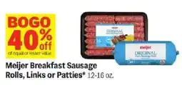 Meijer Meijer Breakfast Sausage Rolls, Links or Patties offer
