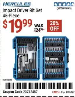 Harbor Freight Tools Hercules impact driver bit set offer